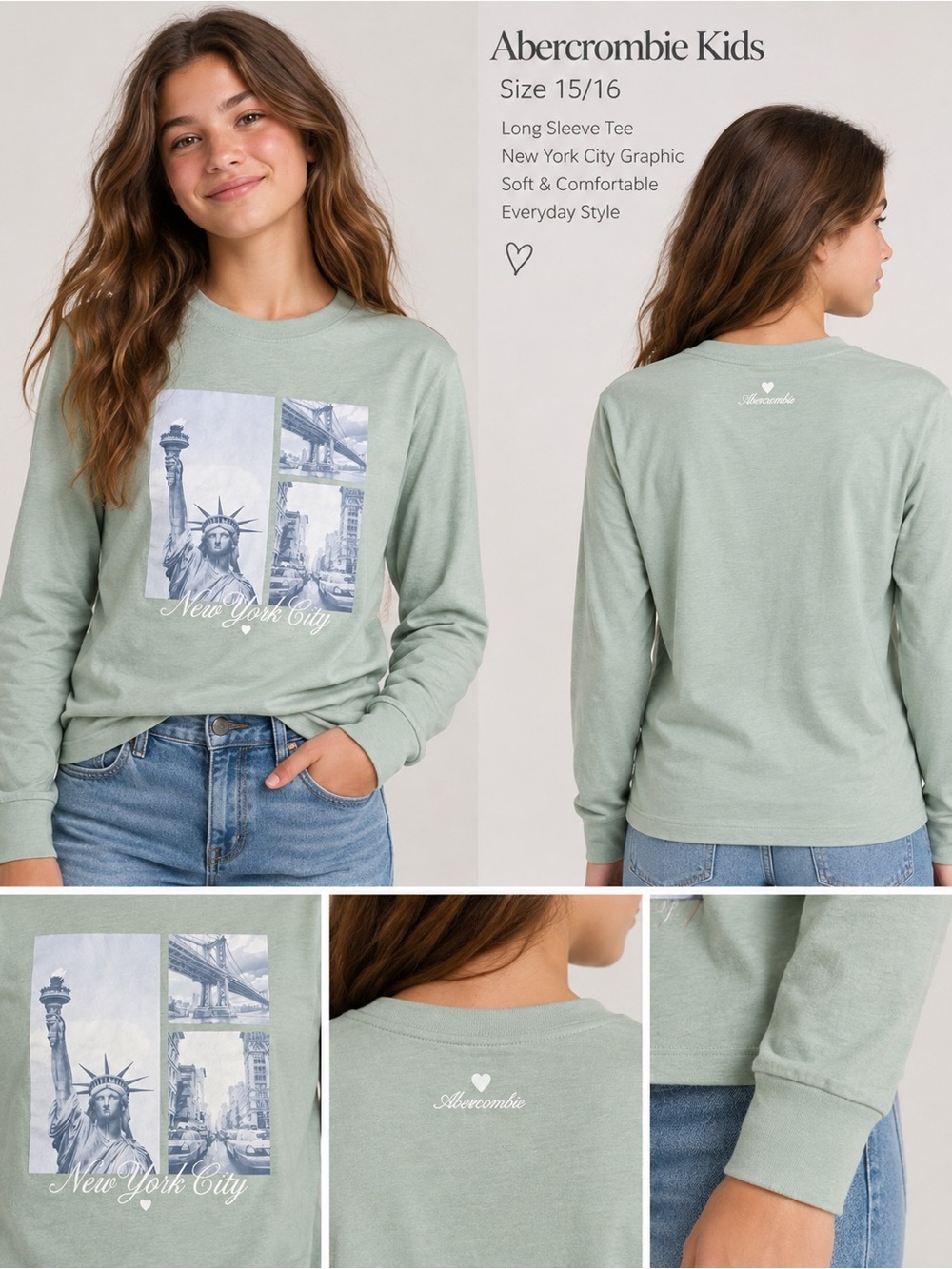 abercrombie kids Sage Green New York City Graphic Crewneck